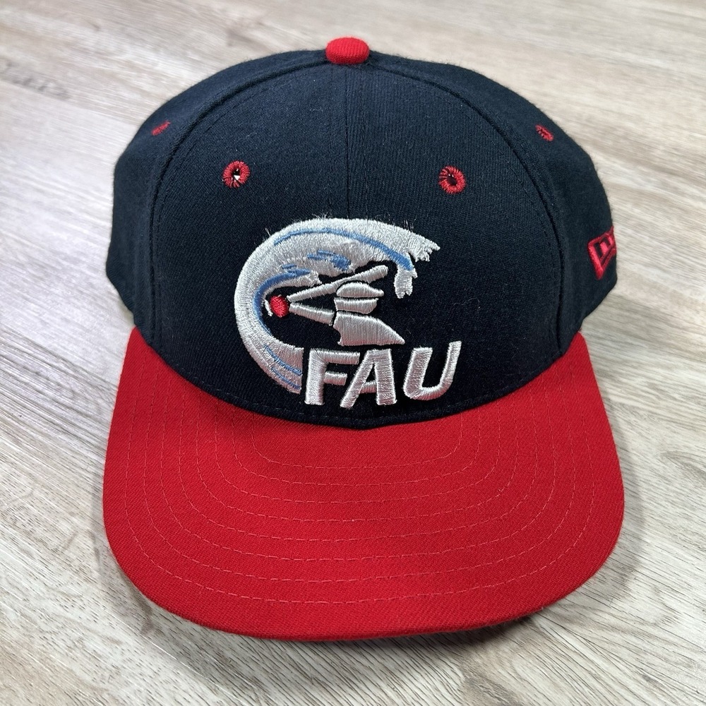 VTG New Era Florida Atlantic Owls Snapback Hat Baseball Blue Wool Cap USA